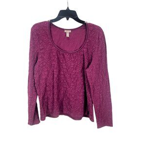 J. Jill Women's Stretch Textured Long Sleeve Pullover Sweater XL Purple Floral